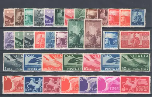 1945 Italien, Republik, kompletter Jahrgang 37 Werte postfrisch**, Zertifikat De Simoni