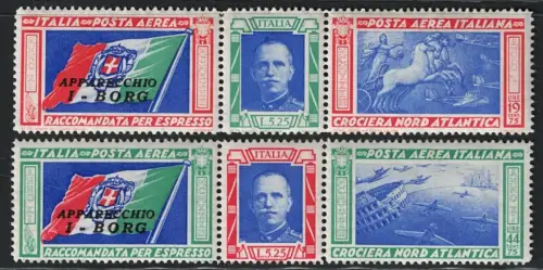 1933 Italien, Königreich, Luftpost, # 51Da/52D, Tripttici Borg, MNH ** Sorte Büschel