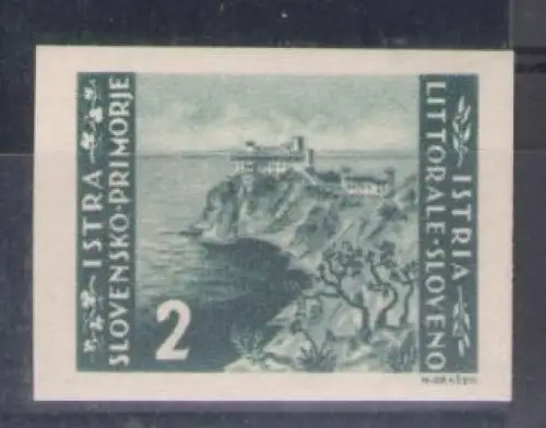 1946 SLOWENISCHE KÜSTE, Nr. 55a - 2 L. grün grau - ungezähnt - postfrisch**
