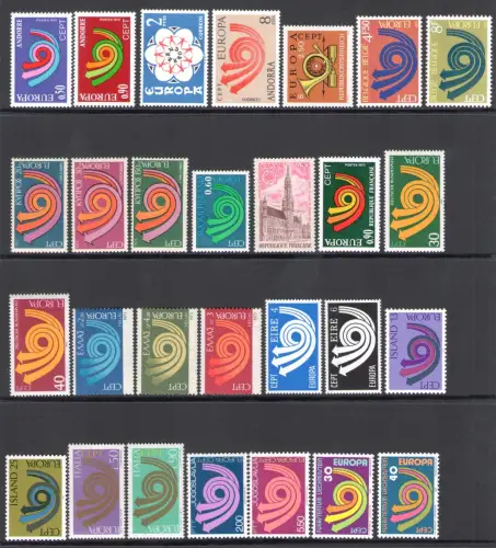 1973 EUROPA CEPT, kompletter Jahrgang, 24 Länder 50 Werte postfrisch**