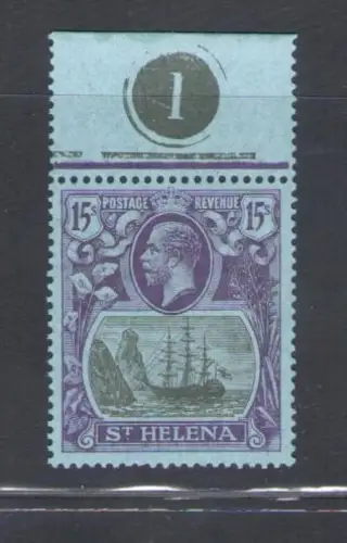 1922-37 St. Helena, Stanley Gibbons Nr. 113 - 15s. grau und lila/blau - postfrisch**