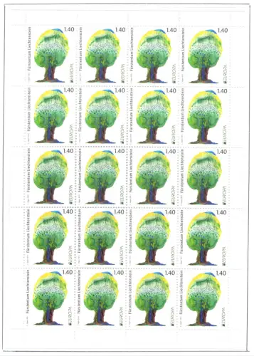 2011 EUROPA CEPT Liechtenstein 1 Kleinbogen mit 20 Werten Die Wälder postfrisch **