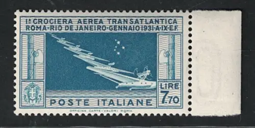 1930 Italien, Transatlantikkreuzfahrt von General Balbo, Lire 7,70 Nr. 25 - MNH **