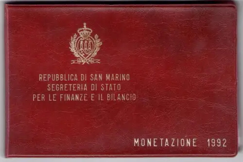 1992 Republik San Marino, Divisionsmünzen, FDC MIT 1.000 Lire in Silber