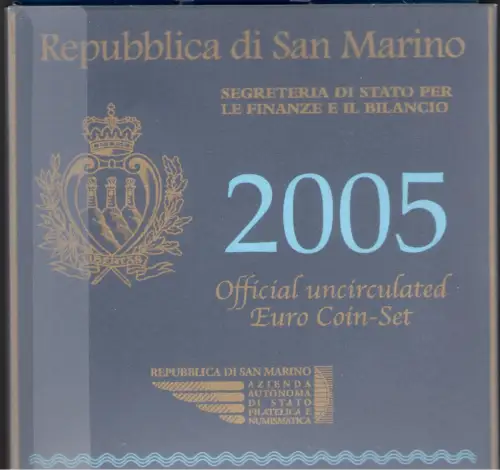2005 Republik San Marino - Divisionsmünzen - Komplette Serie FDC