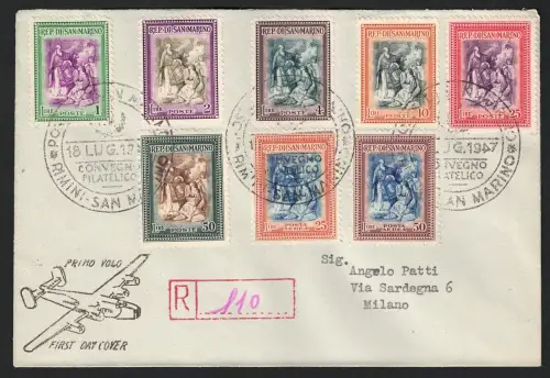 1947 SAN MARINO, Alberoniana # 312/17 + Luftpost 73/74, gebraucht FDC