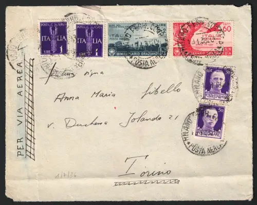 1936 Italien, Luftpost Orazio 5 Lire + 2 + 60 Cent, Titelblatt, gebraucht