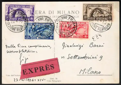 1936 Italien, # 394/97, XVII Fiera di Milano auf Postkarte