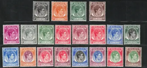 1949-52 MALAKKA, Stanley Gibbons Nr. 3-17, Serie mit 20 Werten, postfrisch**
