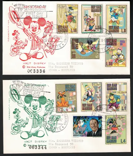 1970 SAN MARINO, Hommage an Walt Disney # 814/23, gebraucht FDC