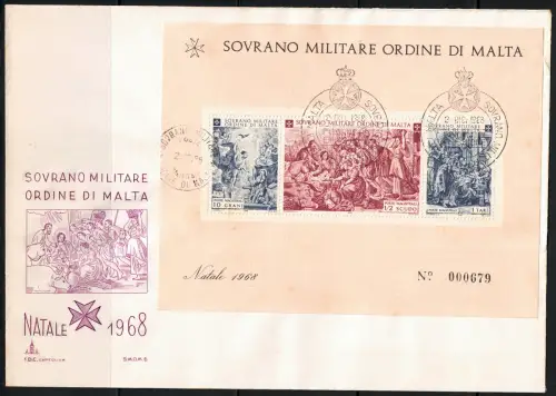 1968 SMOM, BF 1 Weihnachten, Ersttagsumschlag, FDC