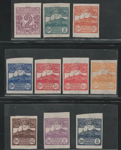 1903 SAN MARINO, Archivnachweis, 10 Werte, selten, postfrisch ** ohne Gummi