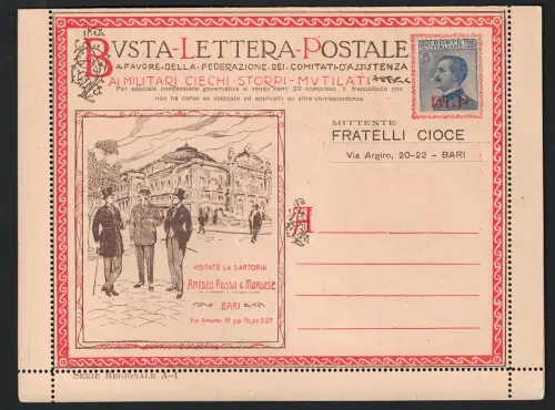 1921 Italien, Königreich, 25 Cent hellblau roter Aufdruck I Typ, # 3 auf BLP-Umschlag
