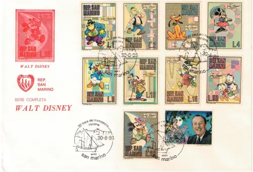 1970 SAN MARINO, Hommage an Walt Disney # 814/23, gebraucht FDC