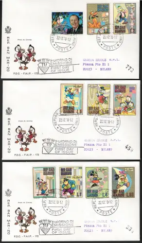 1970 SAN MARINO, Hommage an Walt Disney # 814/23, gebraucht 3 FDC