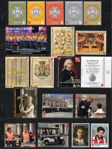 2025 Smom, kompletter Jahrgang 33 Werte + 8 Zettel - postfrisch **