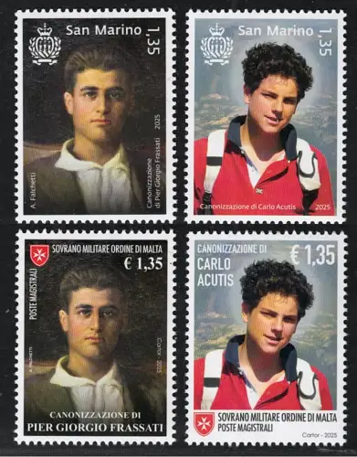 2025 Smom + San Marino, Acutis-Frassati, Gemeinschaftsausgaben, postfrisch **