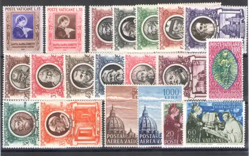 1953 Vatikan, kompletter Jahrgang 22 Werte, 18 Ordinaria + 2 Aerea + 2 Exp - MNH **
