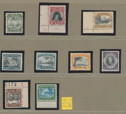 1944-46 COOK ISLANDS, Stanley Gibbons n. 137/45 - Serie mit 9 Werten - postfrisch**