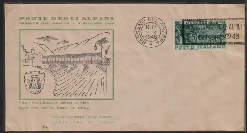 1948 Italien - Rekonstruktion der Alpenbrücke, Bassano Nr. 592, nicht gereist