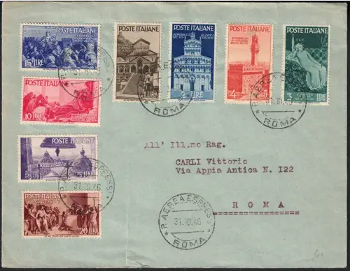 1946 Italien, Republik, Mittelalterliche Republiken, 8 Werte # 566/73, auf Umschlag