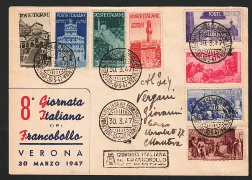 1946 Italien, Mittelalterliche Republiken, # 566/73, auf nicht gereistem Umschlag