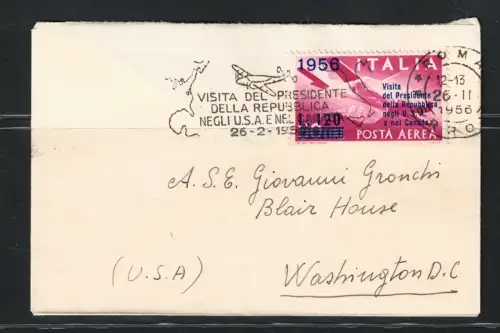1956 Italien, Besuch von Präsident Gronchi in den USA und Kanada # 153, auf Umschlag