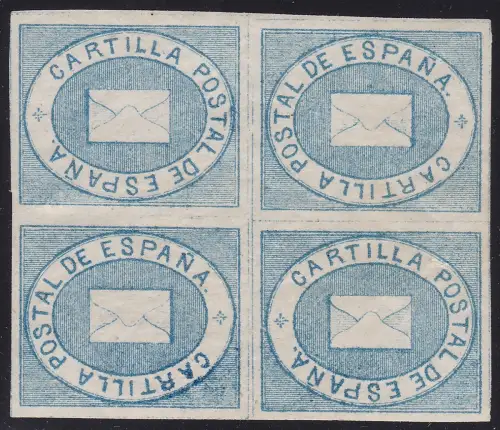 1869 SPANIEN, Franchise Nr. 1 hellblau QUARTINA MIT 2 Schnabelköpfen MLH*