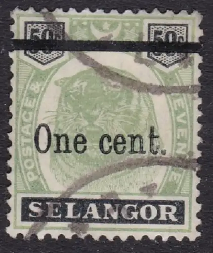 1900 SELANGOR, SG N. 66b 1c. on 50c. grün schwarz gebraucht