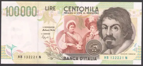 27-02-1995, 100.000 Lire, Hunderttausend Lire, Caravaggio 2. Typ, Fazio/Special FDS