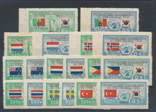 1951 Südkorea - Zu Ehren der 21 Länder der Vereinten Nationen - 44 Werte mit Fehler der italienischen Flagge - Yvert 83/124 - postfrisch **