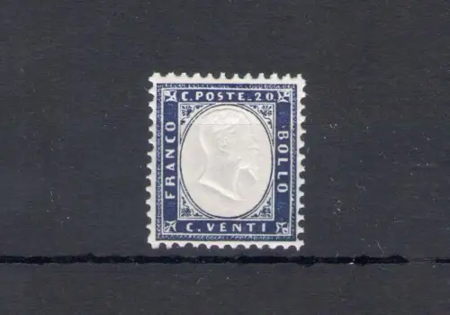 1862 Italien, Nr. 2 - 20 Cent Indigo, Abbild Vittorio Emanuele II, POSTFRISCH **