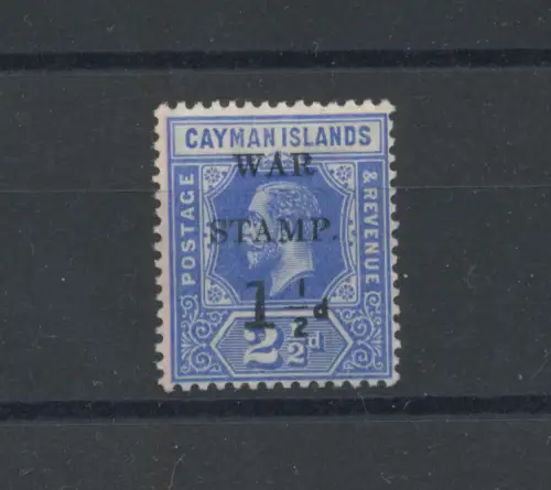 1917 CAYMAN ISLANDS, Stanley Gibbons Nr. 53 - 1 1/2 d. auf 2 1/2 d tiefblau - Kriegsmarke Aufdruck - Giorgio V - postfrisch **