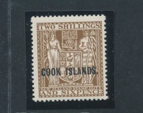 1936-44 COOK ISLANDS, Stanley Gibbons Nr. 118 - 12s. 6d. deep brown - Briefmarke aus Neuseeland mit Aufdruck Cook Islands. - postfrisch **