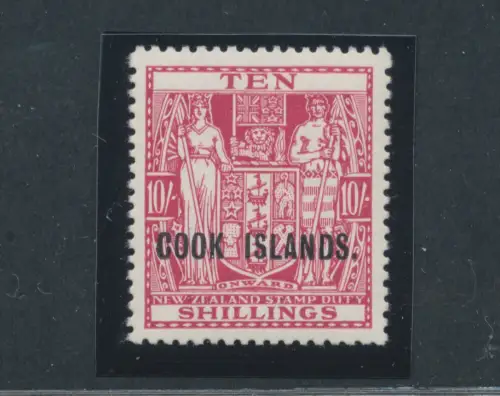 1936-44 COOK ISLANDS, Stanley Gibbons Nr. 120 - 10 Schilling Carmin Lake - Neuseeland Briefmarke Cook Islands überdruckt. - postfrisch **