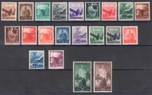 1945-46 Italien - Republik, 'Demokratische Serie', Nr. 543/565 - ohne 563 und 565 - 21 Werte - postfrisch **