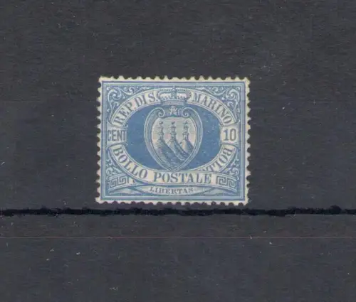 1877 SAN MARINO Wappen Nr. 3 - 10 Cent. übersee zentriert - ohne Gummi