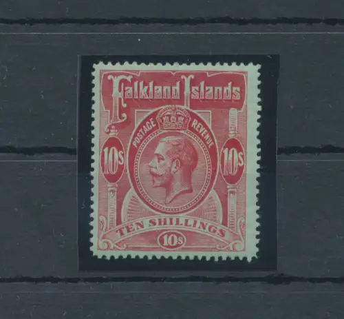 1912-20 FALKLAND ISLANDS - Stanley Gibbons Nr. 68 - 10 Schilling red no - MNH ** Signiert Bolaffi - Luxus