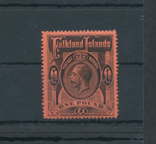 1912-20 FALKLANDINSELN - Stanley Gibbons Nr. 69 - 1 Pfund schwarz und rot - postfrisch ** Luxus