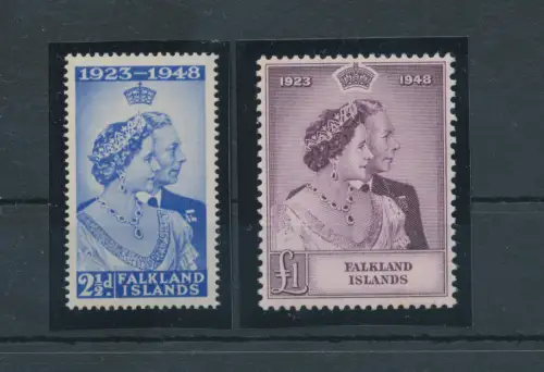 1948 FALKLAND ISLANDS - Stanley Gibbons 166/167 Royal Silver Wedding, 2 Werte, postfrisch **