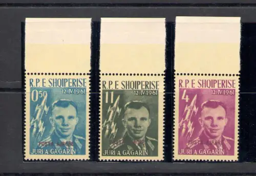 1962 ALBANIEN - Luftpost, Gagarin - Luftpost in lila - Yvert Nr. 57-58-59, 3 Werte - postfrisch **