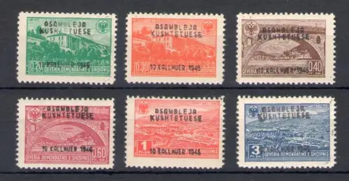 1946 ALBANIEN - Einberufung der Verfassungsgebenden Versammlung überdruckt, Yvert Nr. 335A-335F, 6 Werte - postfrisch **