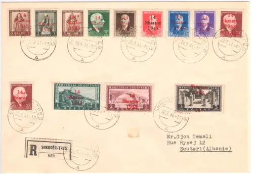 1943 Albanien - Einschreiben von Shkoder-Treg nach Skutari - Deutsche Besetzung Überdruckt 14 Shtator 1943, Nr. 1-13, 13 Werte, gebraucht