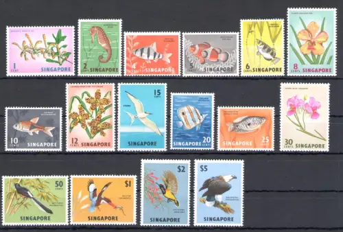 1962-66 SINGAPUR, Flora und Fauna - SG Nr. 63/77 Serie mit 16 Werten - postfrisch **