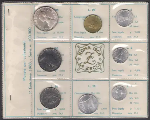 1968 Italien, Divisionsmünze, OVP der Münze, FDC