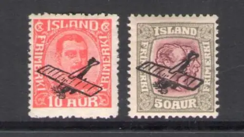 1929-30 Island, Luftpost, Flugzeug im Aufdruck, Nr. A1-A2 - MH*