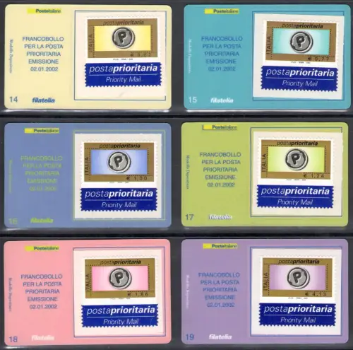 2002 Italien - Republik, Philateliekarten Nr. 74/79 Priority Post - postfrisch **