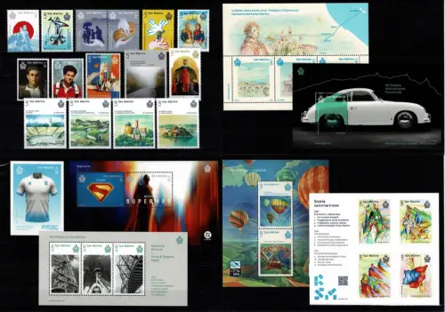 2025 San Marino, kompletter Jahrgang, 15 Werte + 7 Zettel, postfrisch **