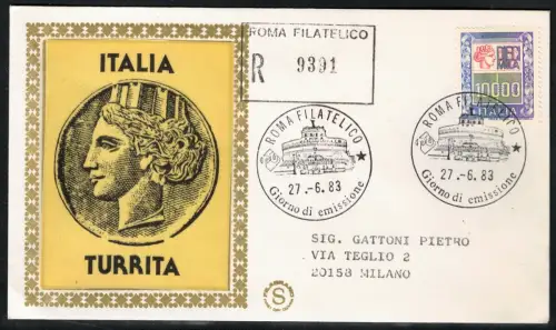 1983 Italien, Hoher Syrakus Wert 10.000 Lire, Unified # 1652, gebraucht