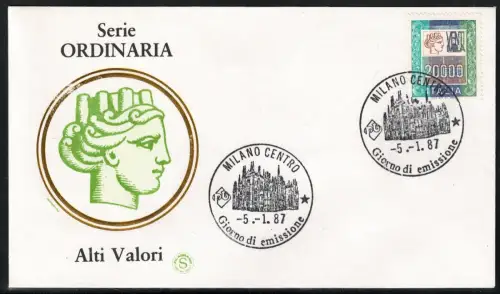 1987 Italien, Hoher Syrakus Wert 20.000 Lire, Unified # 1804, gebraucht